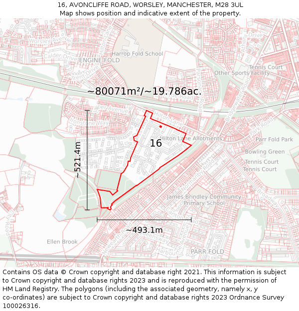 16, AVONCLIFFE ROAD, WORSLEY, MANCHESTER, M28 3UL: Plot and title map