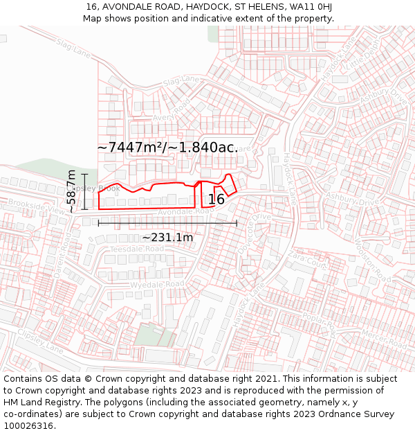 16, AVONDALE ROAD, HAYDOCK, ST HELENS, WA11 0HJ: Plot and title map