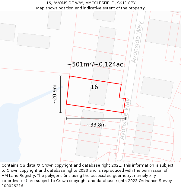 16, AVONSIDE WAY, MACCLESFIELD, SK11 8BY: Plot and title map