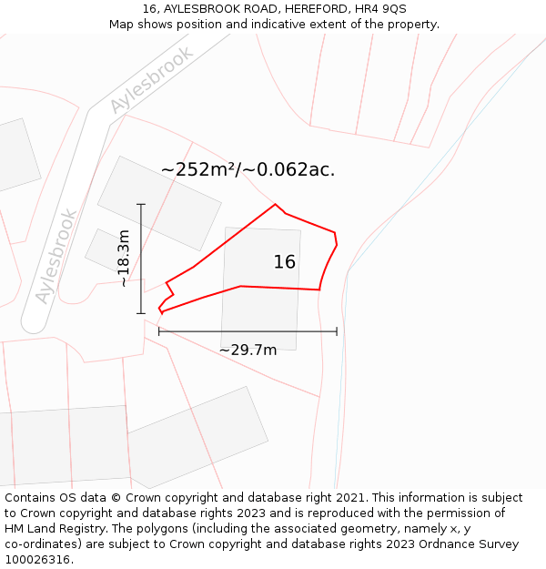 16, AYLESBROOK ROAD, HEREFORD, HR4 9QS: Plot and title map