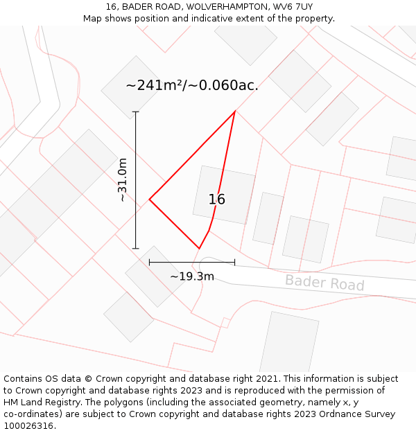 16, BADER ROAD, WOLVERHAMPTON, WV6 7UY: Plot and title map
