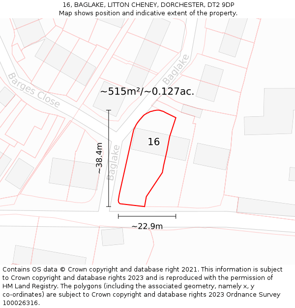 16, BAGLAKE, LITTON CHENEY, DORCHESTER, DT2 9DP: Plot and title map