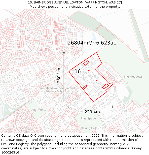 16, BAINBRIDGE AVENUE, LOWTON, WARRINGTON, WA3 2DJ: Plot and title map