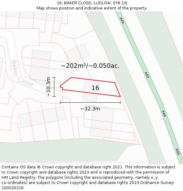 16, BAKER CLOSE, LUDLOW, SY8 1XJ: Plot and title map