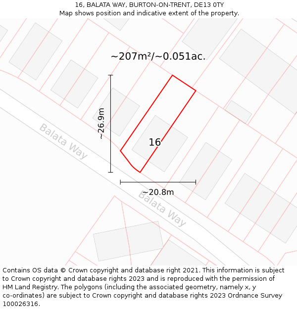 16, BALATA WAY, BURTON-ON-TRENT, DE13 0TY: Plot and title map