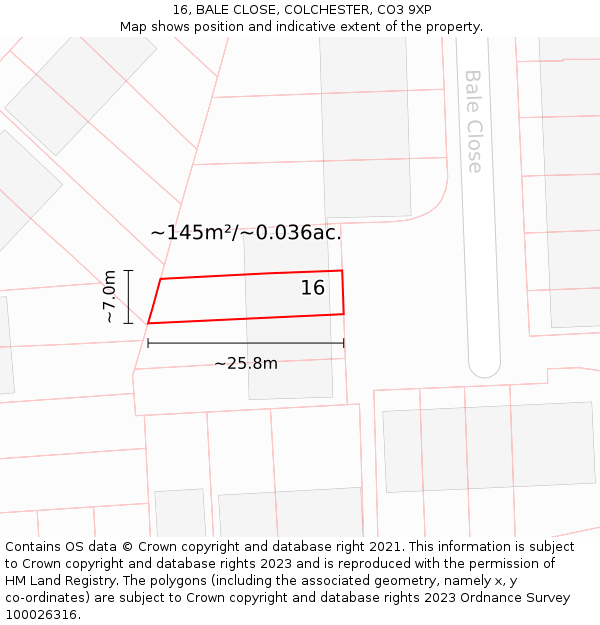 16, BALE CLOSE, COLCHESTER, CO3 9XP: Plot and title map