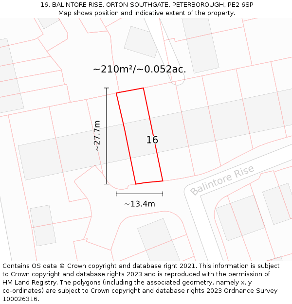 16, BALINTORE RISE, ORTON SOUTHGATE, PETERBOROUGH, PE2 6SP: Plot and title map