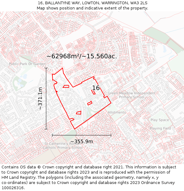 16, BALLANTYNE WAY, LOWTON, WARRINGTON, WA3 2LS: Plot and title map