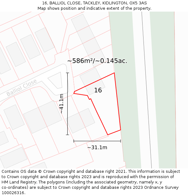 16, BALLIOL CLOSE, TACKLEY, KIDLINGTON, OX5 3AS: Plot and title map