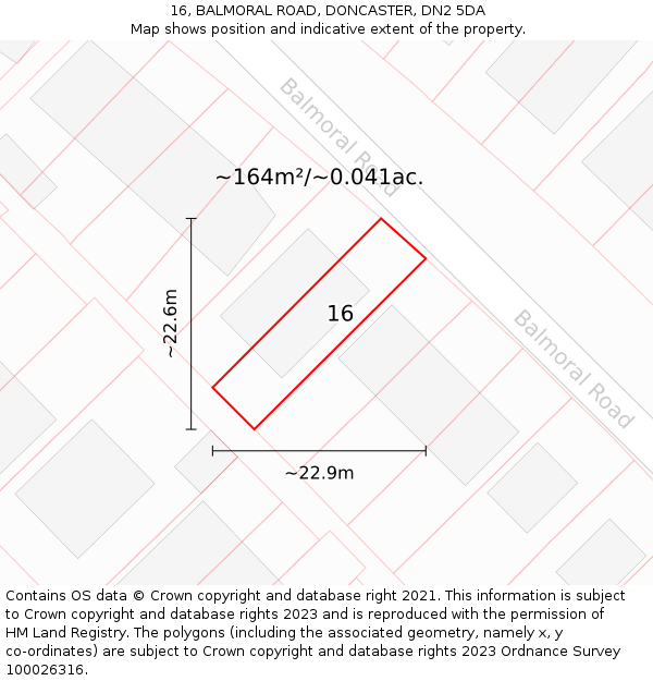 16, BALMORAL ROAD, DONCASTER, DN2 5DA: Plot and title map