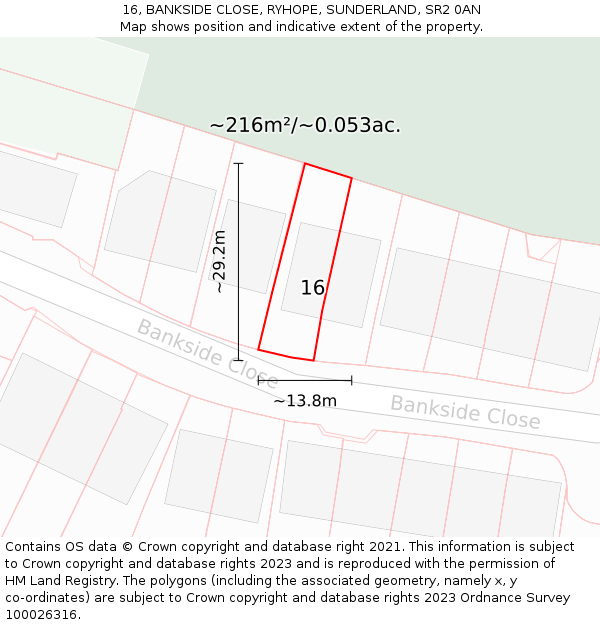 16, BANKSIDE CLOSE, RYHOPE, SUNDERLAND, SR2 0AN: Plot and title map