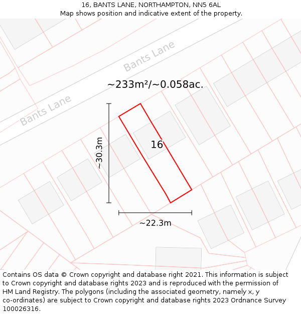 16, BANTS LANE, NORTHAMPTON, NN5 6AL: Plot and title map