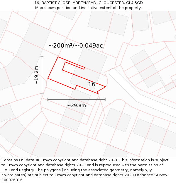 16, BAPTIST CLOSE, ABBEYMEAD, GLOUCESTER, GL4 5GD: Plot and title map