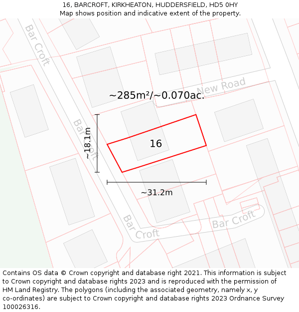 16, BARCROFT, KIRKHEATON, HUDDERSFIELD, HD5 0HY: Plot and title map