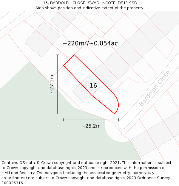 16, BARDOLPH CLOSE, SWADLINCOTE, DE11 9SD: Plot and title map