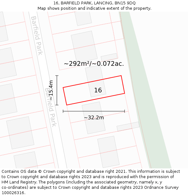16, BARFIELD PARK, LANCING, BN15 9DQ: Plot and title map