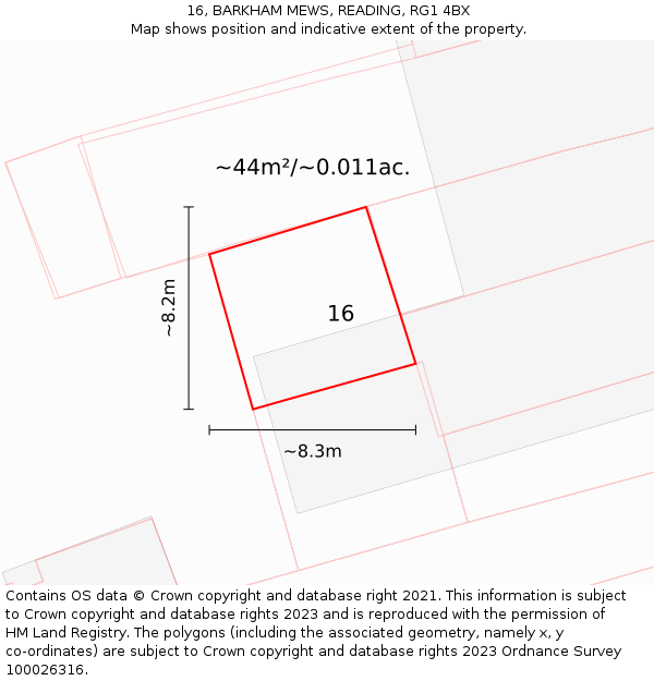 16, BARKHAM MEWS, READING, RG1 4BX: Plot and title map