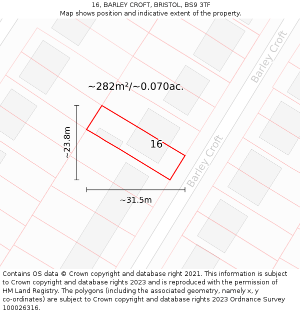 16, BARLEY CROFT, BRISTOL, BS9 3TF: Plot and title map