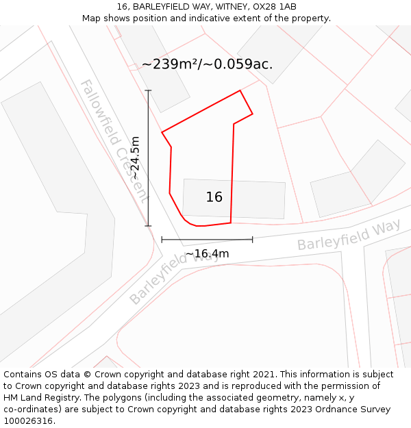 16, BARLEYFIELD WAY, WITNEY, OX28 1AB: Plot and title map