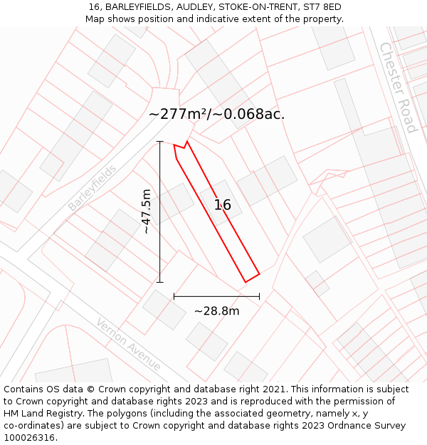 16, BARLEYFIELDS, AUDLEY, STOKE-ON-TRENT, ST7 8ED: Plot and title map