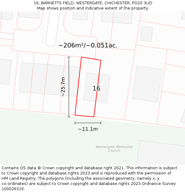 16, BARNETTS FIELD, WESTERGATE, CHICHESTER, PO20 3UD: Plot and title map