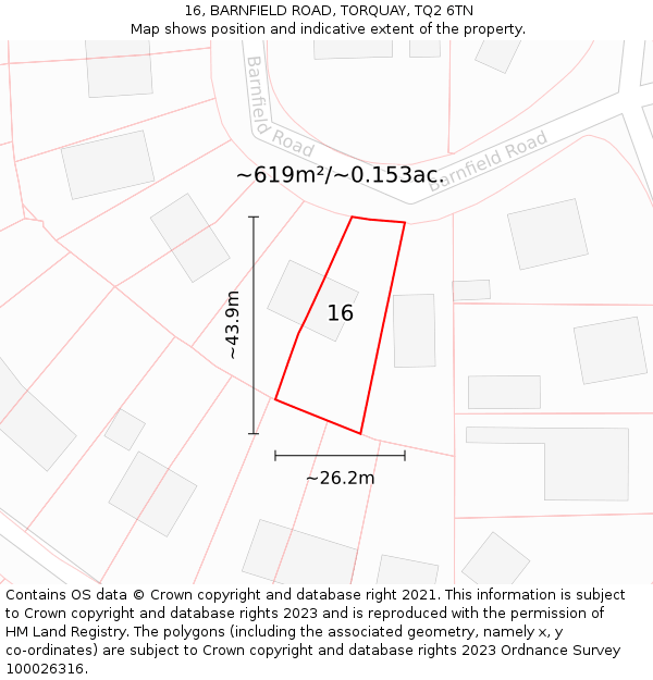 16, BARNFIELD ROAD, TORQUAY, TQ2 6TN: Plot and title map