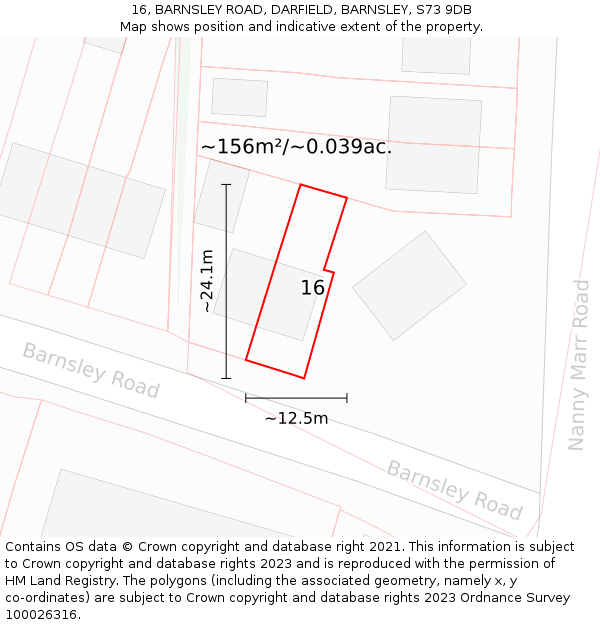 16, BARNSLEY ROAD, DARFIELD, BARNSLEY, S73 9DB: Plot and title map