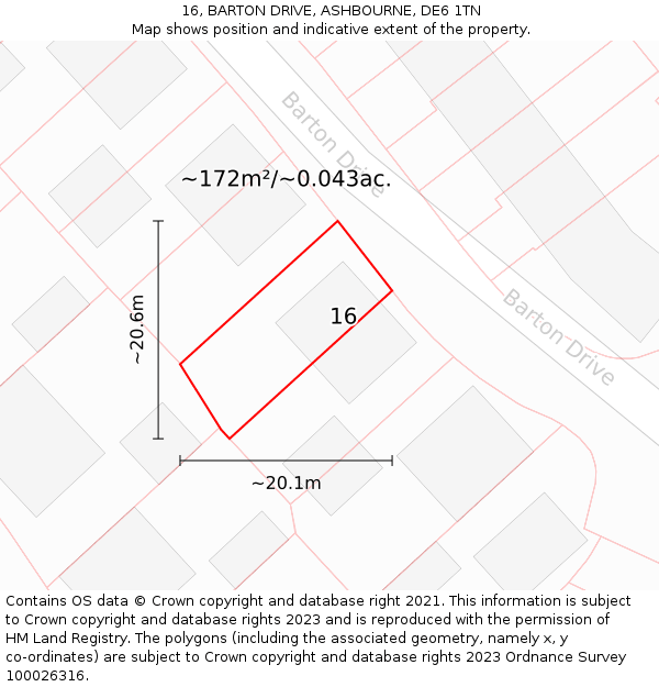 16, BARTON DRIVE, ASHBOURNE, DE6 1TN: Plot and title map