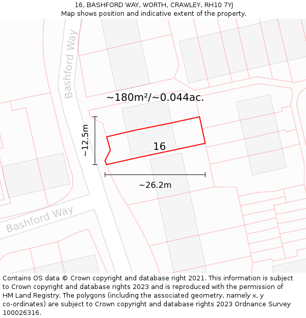 16, BASHFORD WAY, WORTH, CRAWLEY, RH10 7YJ: Plot and title map