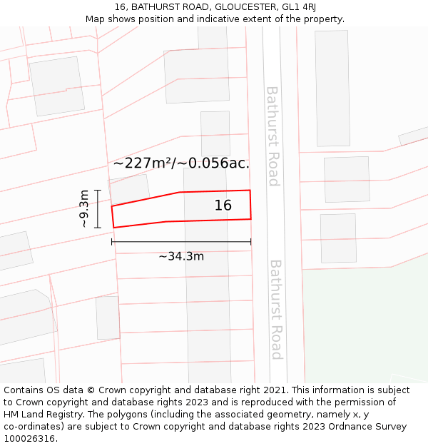 16, BATHURST ROAD, GLOUCESTER, GL1 4RJ: Plot and title map