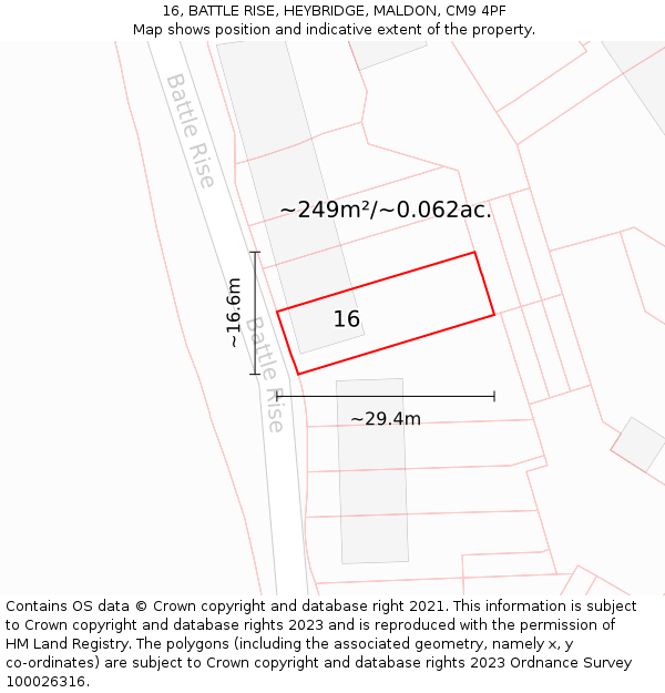16, BATTLE RISE, HEYBRIDGE, MALDON, CM9 4PF: Plot and title map