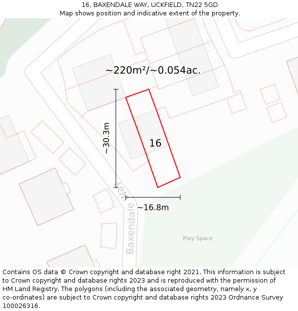 16, BAXENDALE WAY, UCKFIELD, TN22 5GD: Plot and title map