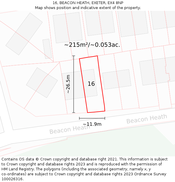 16, BEACON HEATH, EXETER, EX4 8NP: Plot and title map