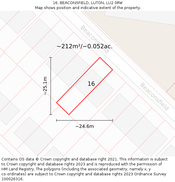 16, BEACONSFIELD, LUTON, LU2 0RW: Plot and title map