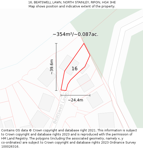 16, BEATSWELL LAWN, NORTH STAINLEY, RIPON, HG4 3HE: Plot and title map