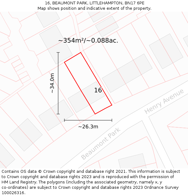 16, BEAUMONT PARK, LITTLEHAMPTON, BN17 6PE: Plot and title map