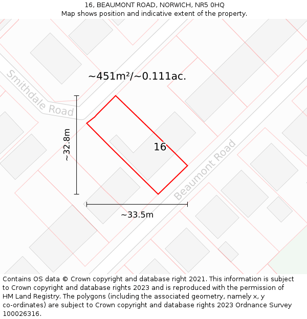 16, BEAUMONT ROAD, NORWICH, NR5 0HQ: Plot and title map