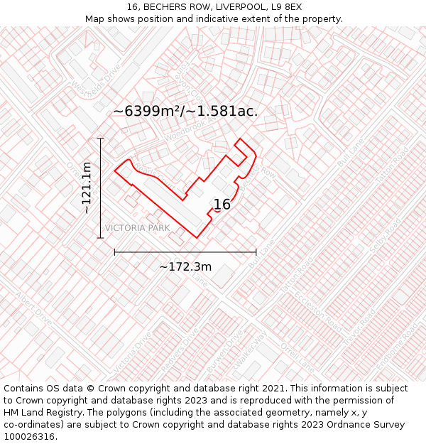 16, BECHERS ROW, LIVERPOOL, L9 8EX: Plot and title map