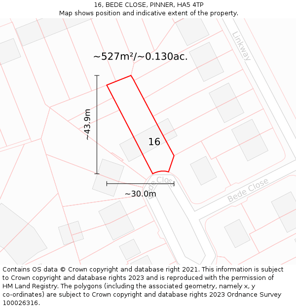 16, BEDE CLOSE, PINNER, HA5 4TP: Plot and title map