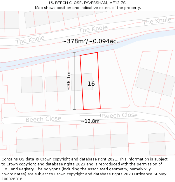 16, BEECH CLOSE, FAVERSHAM, ME13 7SL: Plot and title map