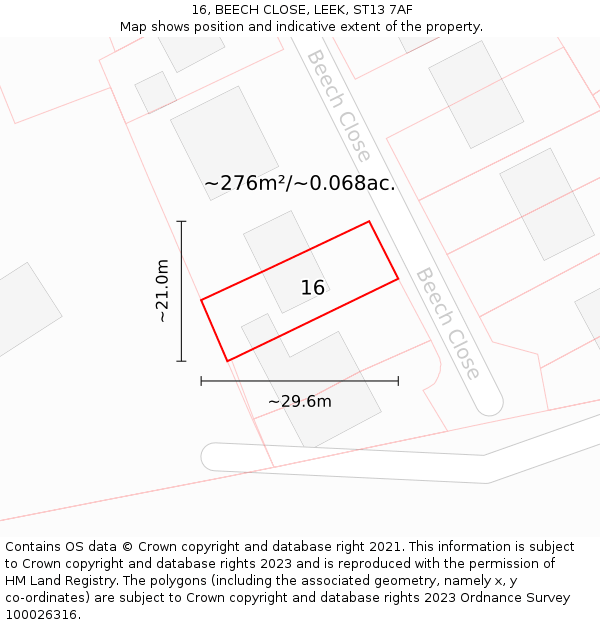 16, BEECH CLOSE, LEEK, ST13 7AF: Plot and title map