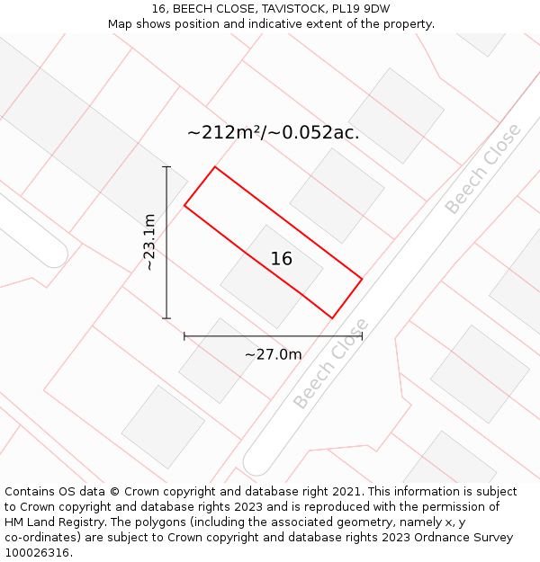 16, BEECH CLOSE, TAVISTOCK, PL19 9DW: Plot and title map