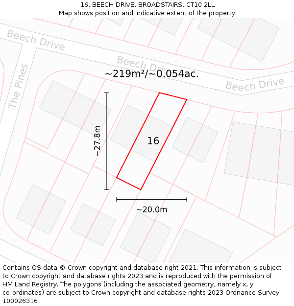 16, BEECH DRIVE, BROADSTAIRS, CT10 2LL: Plot and title map