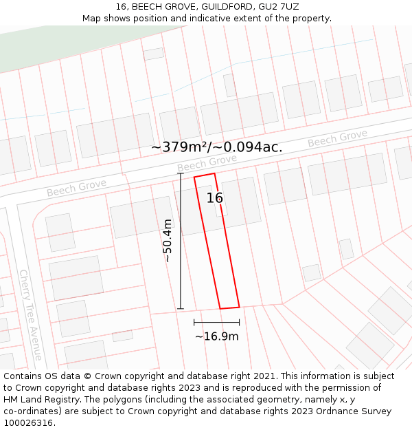 16, BEECH GROVE, GUILDFORD, GU2 7UZ: Plot and title map