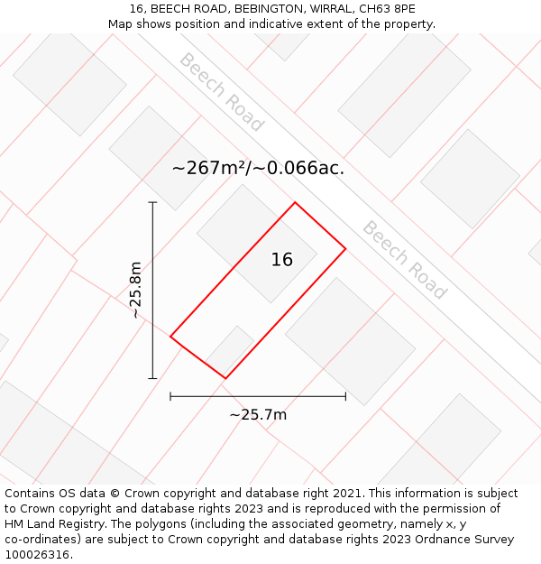 16, BEECH ROAD, BEBINGTON, WIRRAL, CH63 8PE: Plot and title map