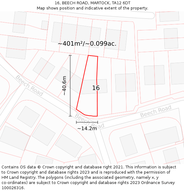 16, BEECH ROAD, MARTOCK, TA12 6DT: Plot and title map