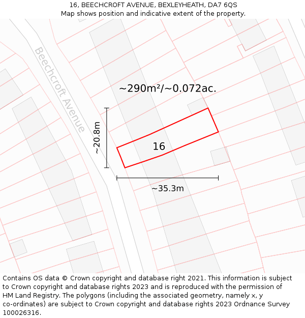 16, BEECHCROFT AVENUE, BEXLEYHEATH, DA7 6QS: Plot and title map
