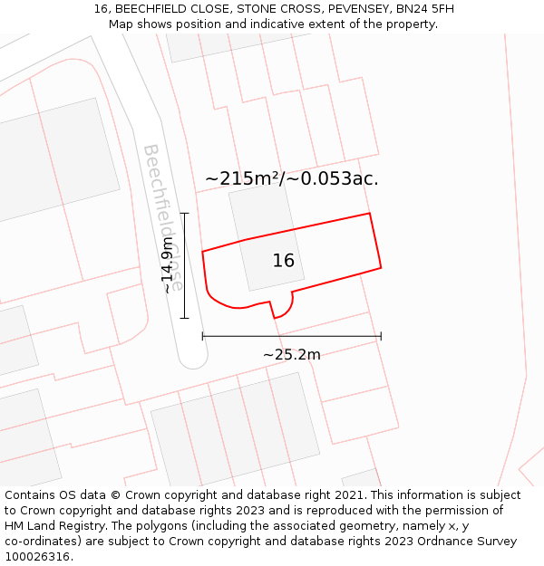 16, BEECHFIELD CLOSE, STONE CROSS, PEVENSEY, BN24 5FH: Plot and title map