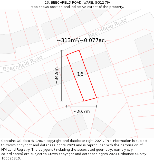16, BEECHFIELD ROAD, WARE, SG12 7JA: Plot and title map