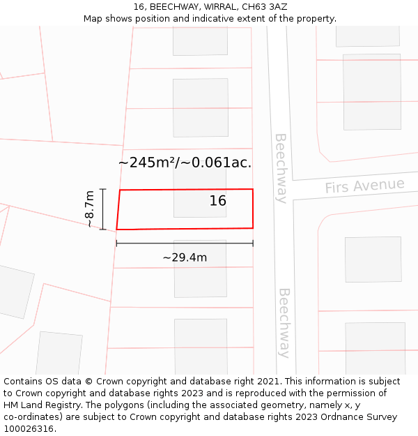 16, BEECHWAY, WIRRAL, CH63 3AZ: Plot and title map